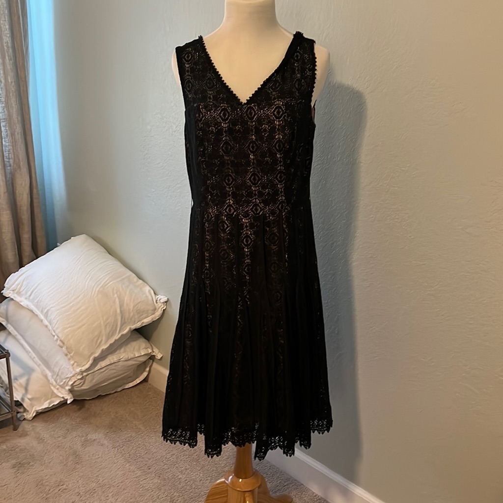 Anthropologie Maeve Size 10 Black Lace Sleeveless V-Neck Fit N Flair Dress